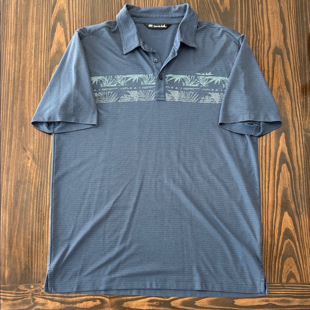 Travis Mathew Men’s Blue Polo Shirt Palm Design Golf Size Large